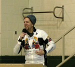 The Cowboy speaking at St. Particks School Gym in Perry, IA after the BRR