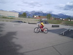 Quinn mastered the drop onto the half pipe at the jasper skate park