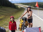 Beth and Enzo taking a break on the long hills of Alberta 