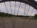 I caught this rainbow while changing  the last rear tandem tire flat (I put in a slimed tube this time so I know it will be the last of these flats... Brilliant, it only took four flats and 1500 miles to do it.)